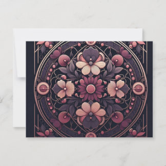 Cartão Postal Dark Romance Burgundy Art Deco Floral Summer