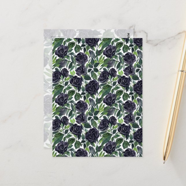 Cartão Postal Dark rose delight, watercolor black roses print (Frente/Verso In Situ)