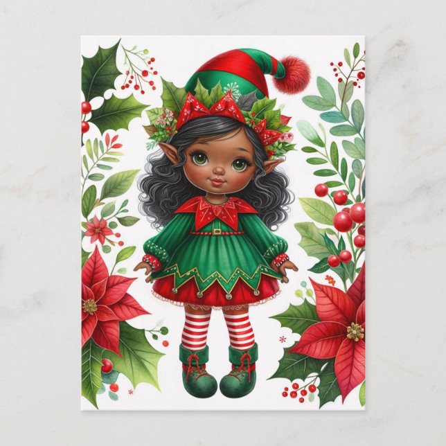 Cartão Postal Dark-Skinned Christmas Elf Holiday (Frente)