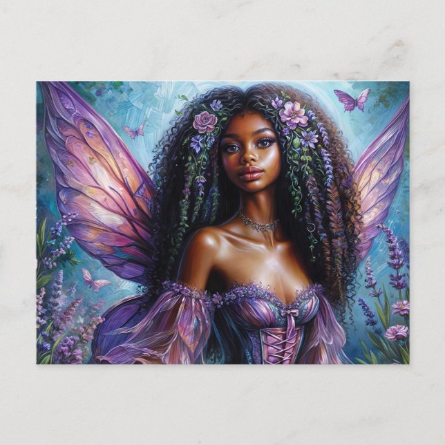 Cartão Postal Dark-Skinned Fairy In Purple Floral (Frente)
