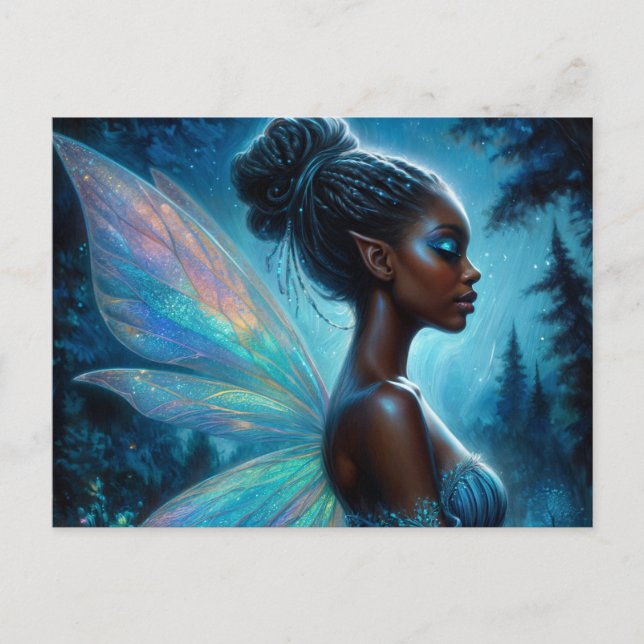 Cartão Postal Dark-Skinned Fairy With Pointy Ears At Night (Frente)