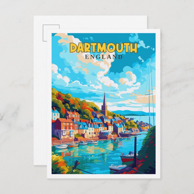 Cartão Postal Dartmouth England - viagens vintage (Frente/Verso)