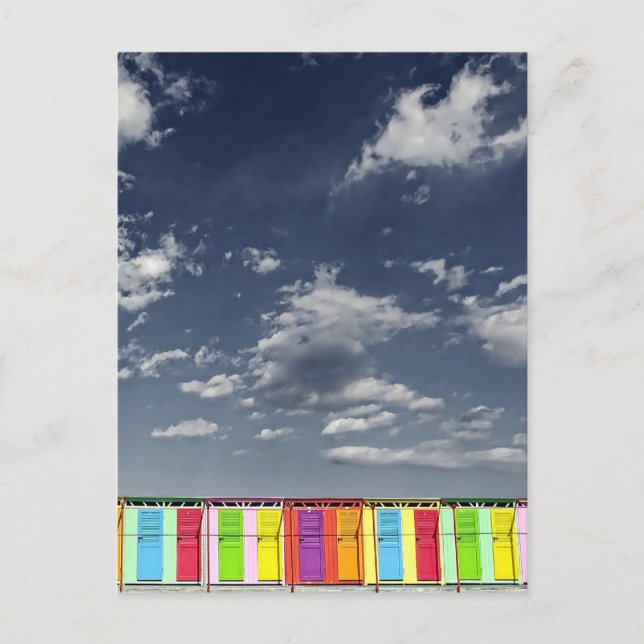 Cartão postal das cabanas balneares coloridas (Frente)