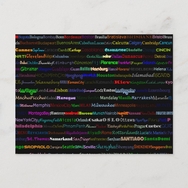 Cartão Postal Das Cidades Do Design de texto Mundi (Frente)