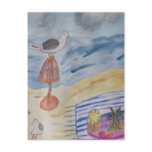 Cartão postal das gaivotas na praia