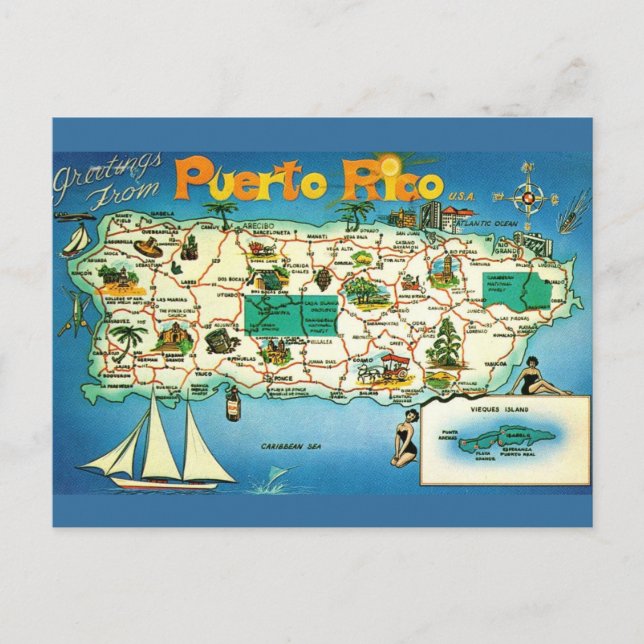 Cartão postal das Ilhas de Porto Rico Vieques (Frente)