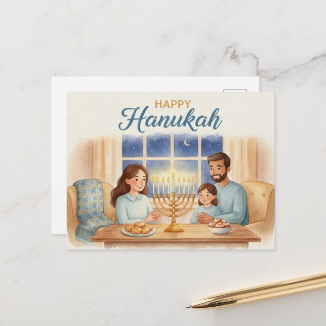 Cartão postal das Luzes de Hanukkah (Frente/Verso In Situ)