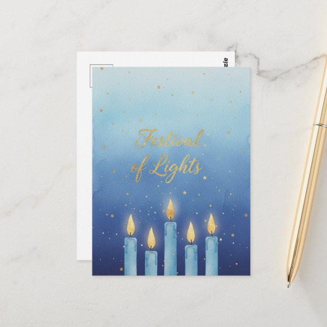 Cartão postal das Luzes de Hanukkah (Frente/Verso In Situ)