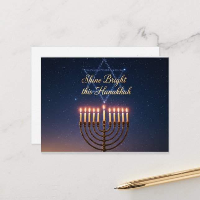 Cartão postal das Luzes de Hanukkah (Frente/Verso In Situ)