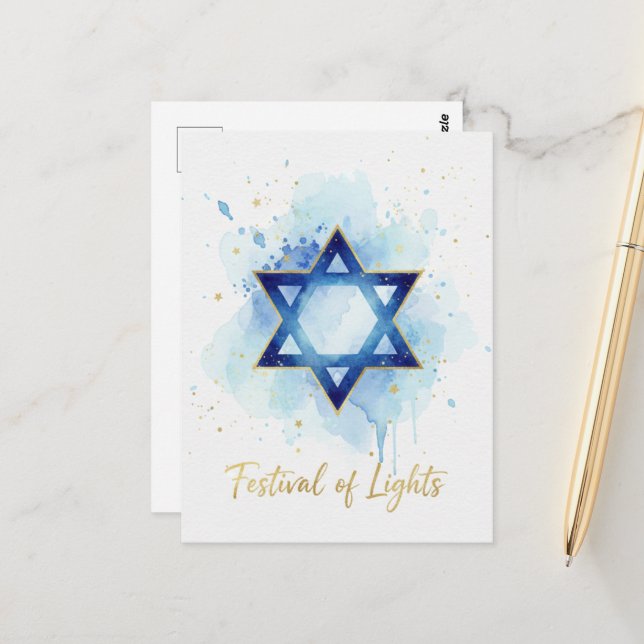 Cartão postal das Luzes de Hanukkah (Frente/Verso In Situ)
