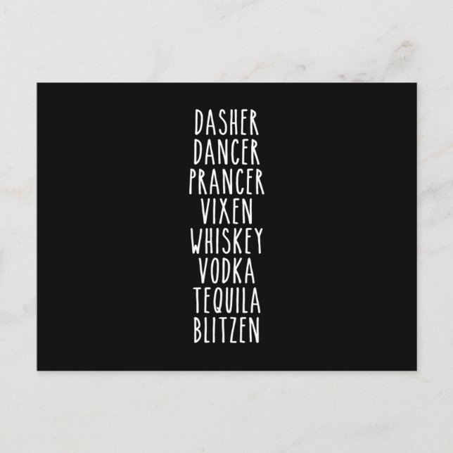 Cartão Postal Dasher Dancer Prancer Vixen Whiskey Vodka Tequila (Frente)