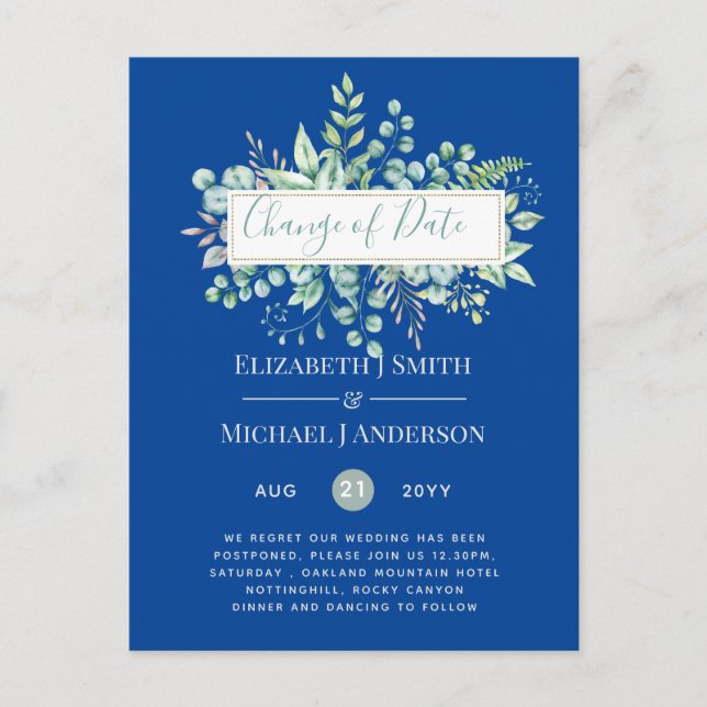 Cartão Postal Data da Alteração do Evento Verde Eucalyptus (Frente)