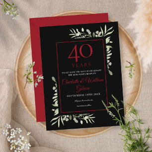 Cartão Postal Data de Salvamento do 40º Aniversário Folhas Verde