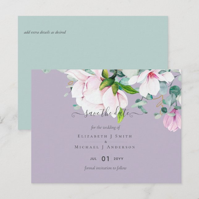 Cartão Postal Datas de Salvamento do Casamento Eucalyptus Lilac  (Frente/Verso)