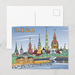 Cartão Postal Daugava Riga Latvia Illustration Viagem