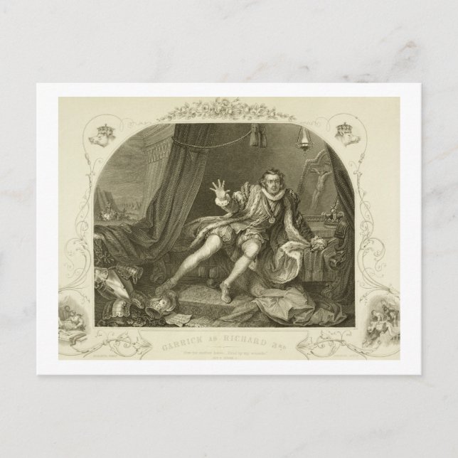 Cartão Postal David Garrick (1717-79) como Richard III, Act V Sc (Frente)