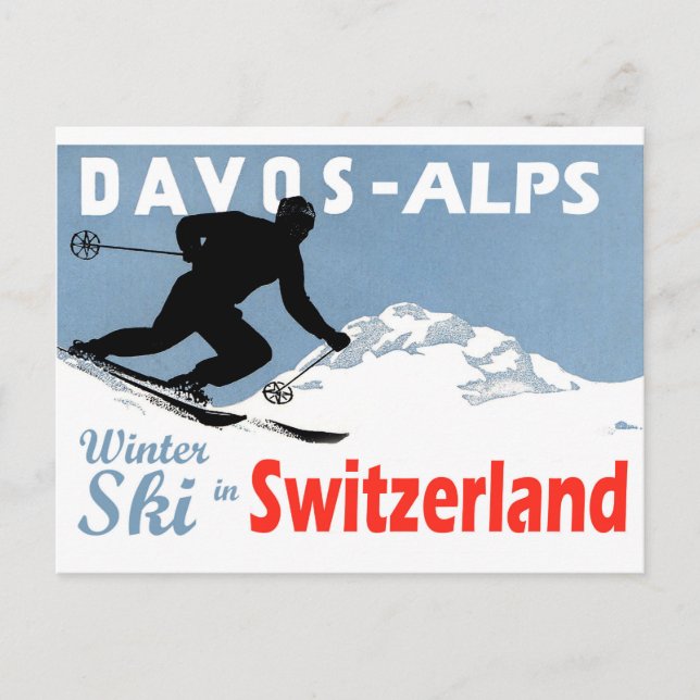 Cartão Postal Davos - Alpes, esqui de inverno na Suiça, colheita (Frente)