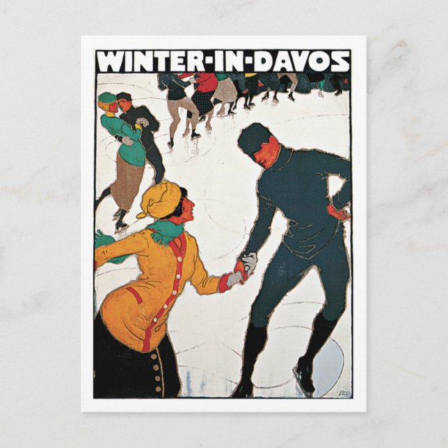 Cartão Postal Davos Suíça Inverno Vintage (Frente)
