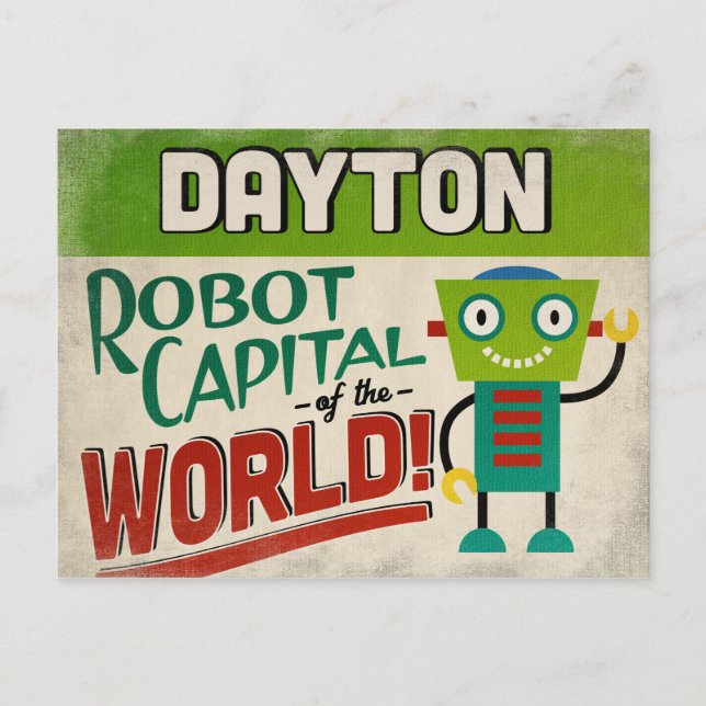 Cartão Postal Dayton Ohio Robot - Engraçado Vintage (Frente)
