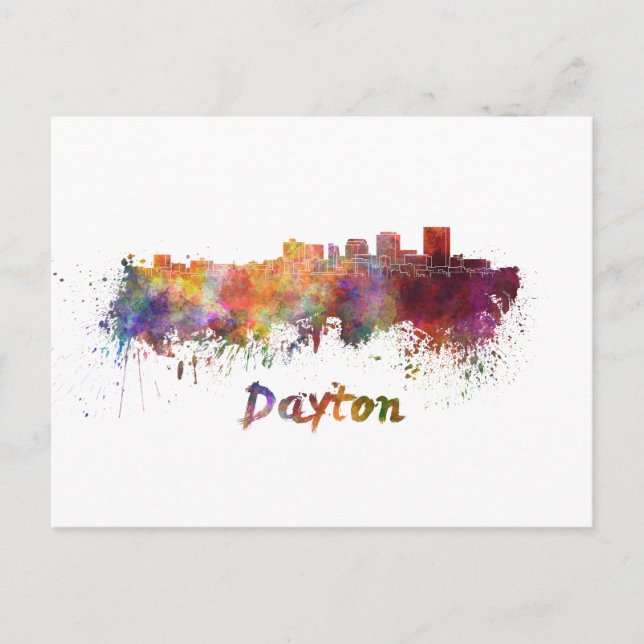 Cartão Postal Dayton skyline in watercolor (Frente)
