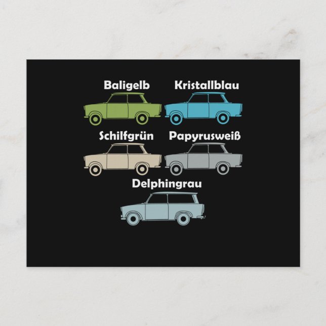 Cartão Postal DDR Trabi alle Farben der kultigen Pappe (Frente)