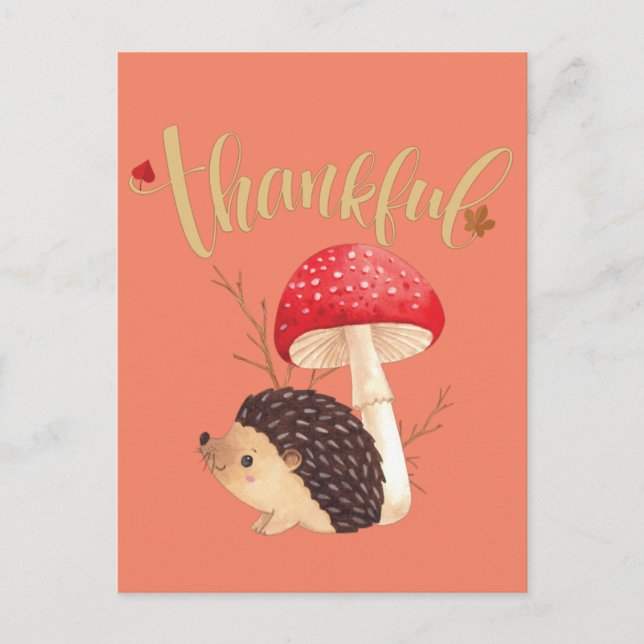 Cartão postal de Ação de Graças de Kawaii Hedgehog (Frente)