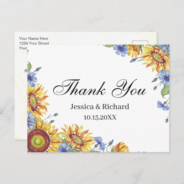 Cartão postal de agradecimento aquarela da Ucrânia (Frente/Verso)