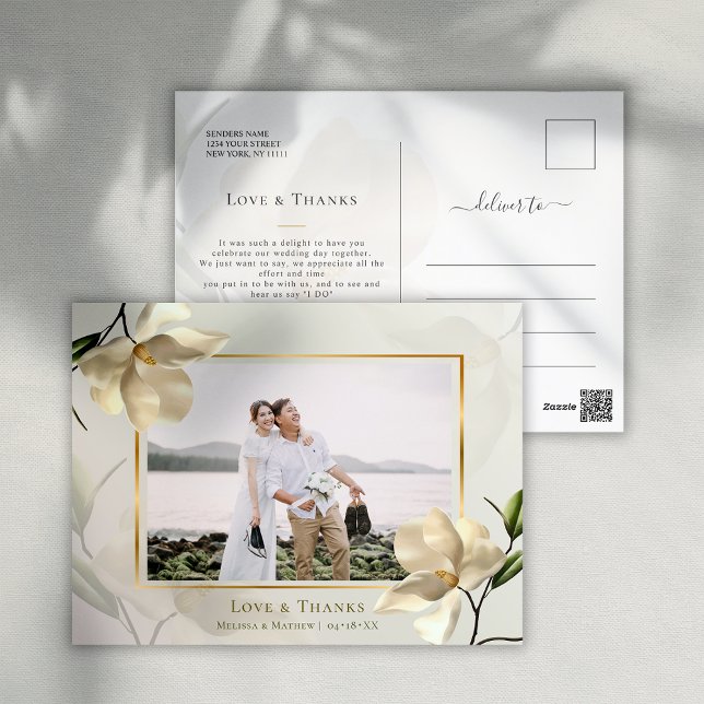 Cartão Postal de Agradecimento da Magnólia Branca  (Photo Oriental White Magnolia Thank You Postcard)