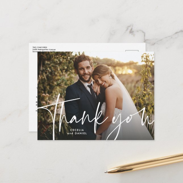 Cartão postal de agradecimento de casamento com fo (Frente/Verso In Situ)