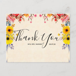 Cartão postal de agradecimento de casamento românt