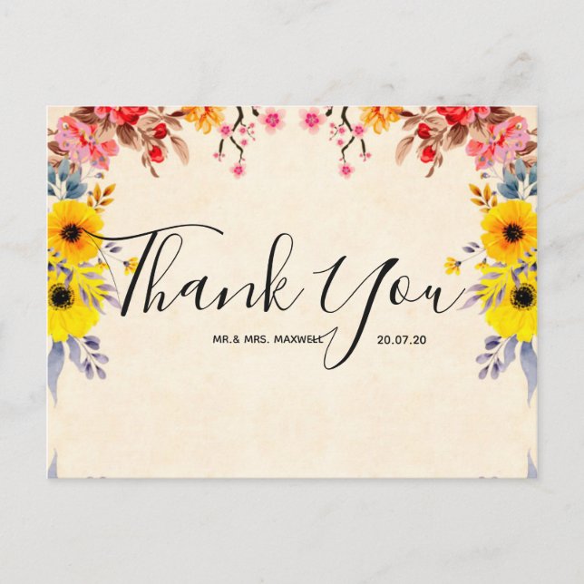 Cartão postal de agradecimento de casamento românt (Frente)