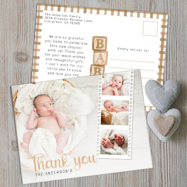 Cartão postal de agradecimento para chá de bebê ne (Baby Shower Thank You Postcard)