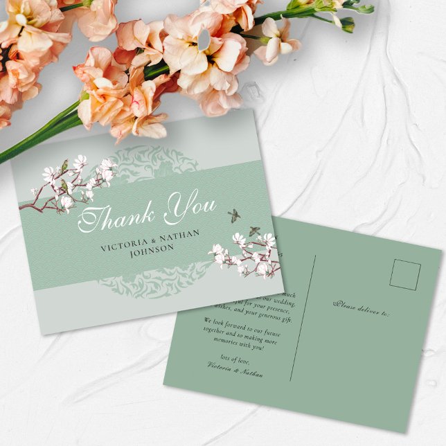 Cartão Postal de Agradecimento Retro Sage Verde Ch (Criador carregado)