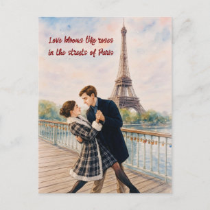 Cartão Postal de Amor Romântico Paris Homem Mulher