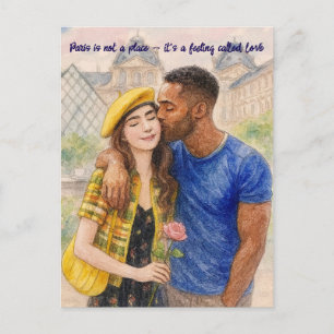 Cartão Postal de Amor Romântico Paris Homem Mulher