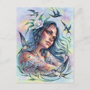 Cartão postal de Andorinhas Voaram Verão Alegria P