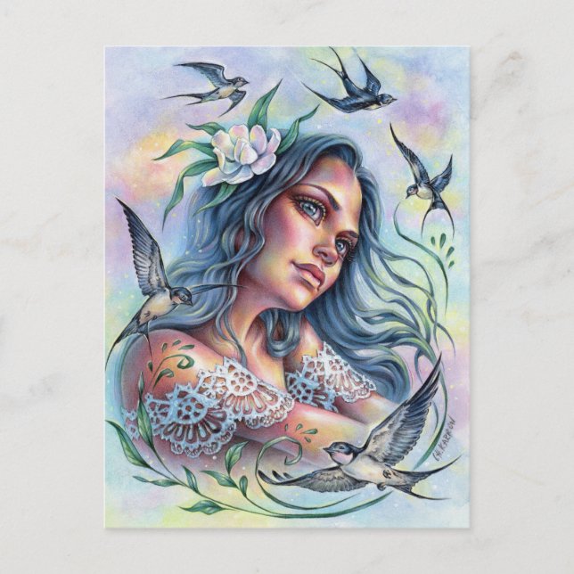 Cartão postal de Andorinhas Voaram Verão Alegria P (Frente)