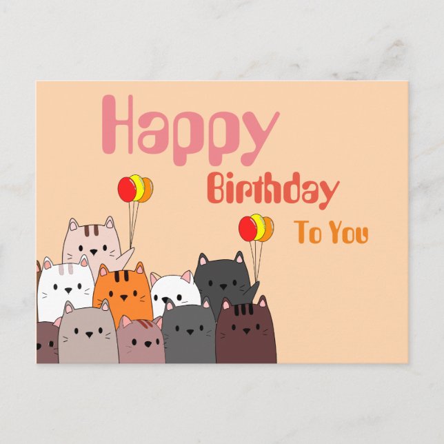 Cartão postal de aniversário com gato fofo (Frente)