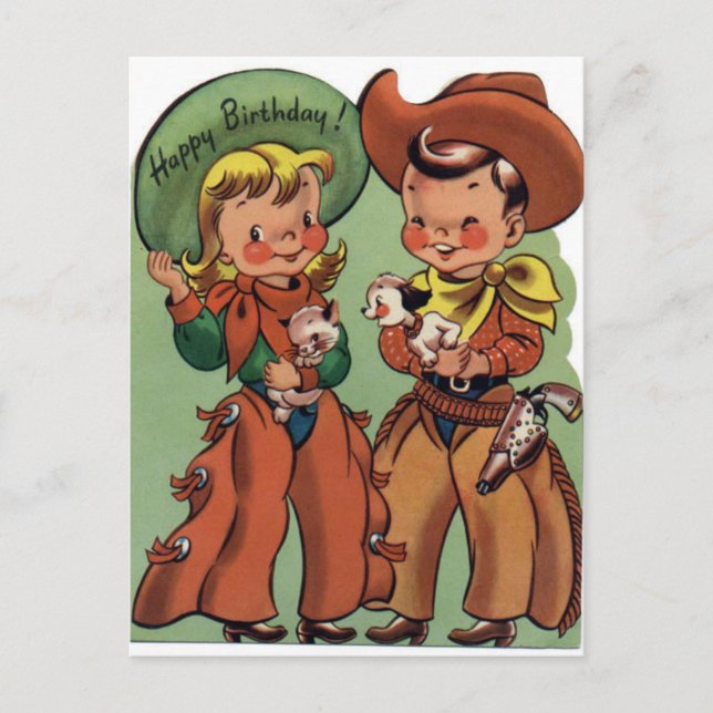 Cartão postal de aniversário da Western Vintage (Frente)
