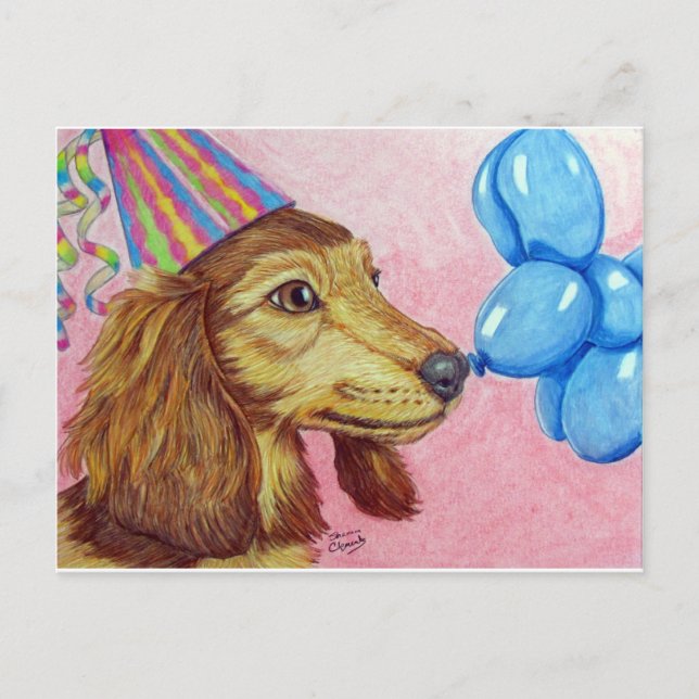 Cartão postal de aniversário Daschund (Frente)