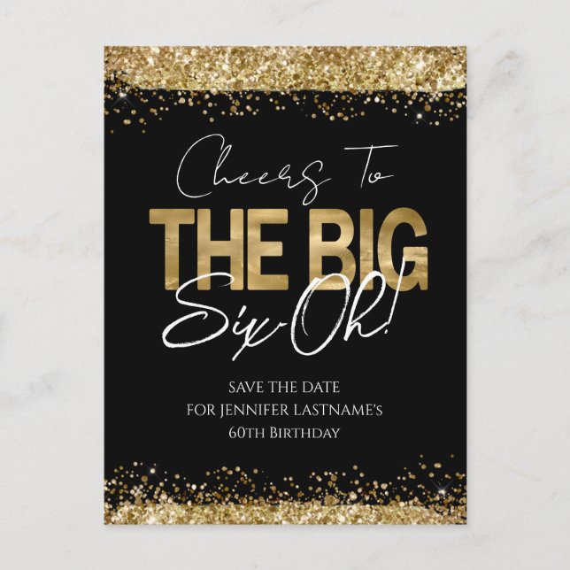 Cartão postal de Aniversário de 60 anos dourado e  (Frente)