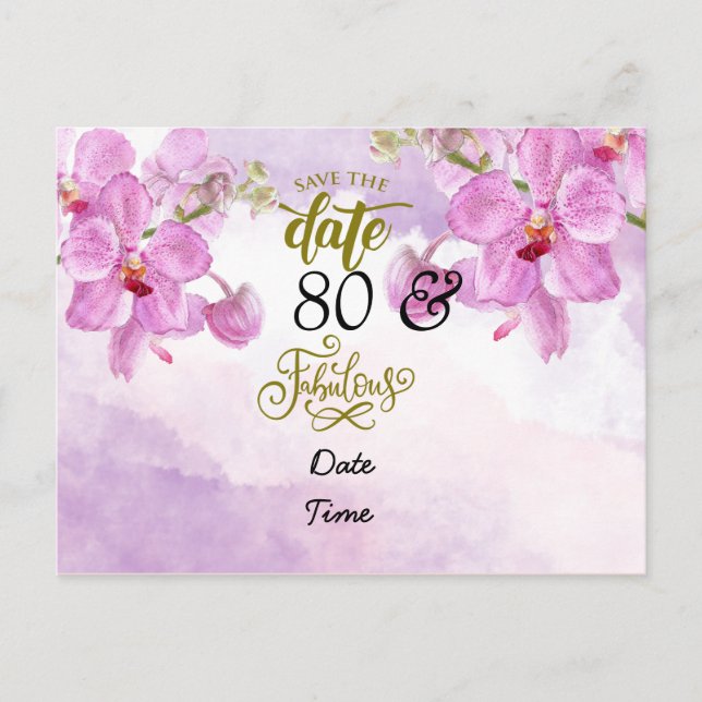 Cartão postal de aniversário de 80 anos com flor d (Frente)