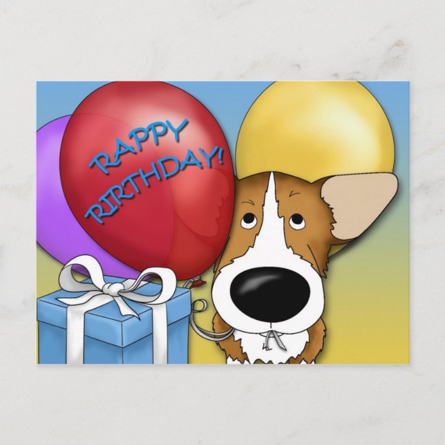 Cartão postal de aniversário de Corgi (Frente)
