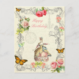Cartão postal de aniversário de moda vintage com r