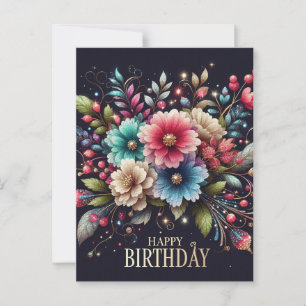 Cartão postal de aniversário: desenho floral color