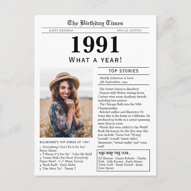 Cartão postal de aniversário do jornal de 1991 (Frente)