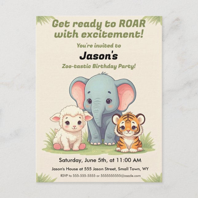 Cartão postal de aniversário do Zoo Roaring (Frente)