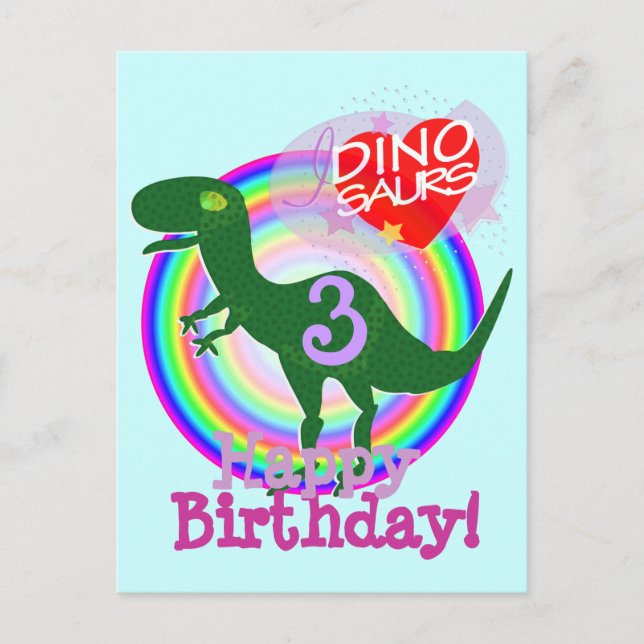 Cartão postal de aniversário feliz de 3 anos T-Rex (Frente)