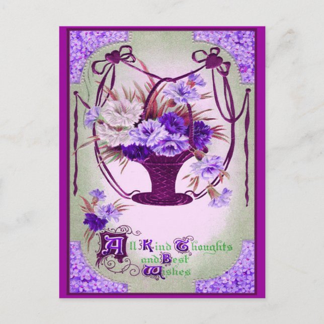 Cartão postal de aniversário floral Vintage (Frente)