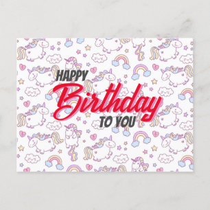 cartão postal de aniversário lindo unicórnio